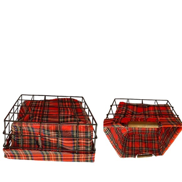 2 Rae Dunn Christmas Metal Wire Baskets with Tartan Liners 11 in. and 10 in. - Picture 4 of 4